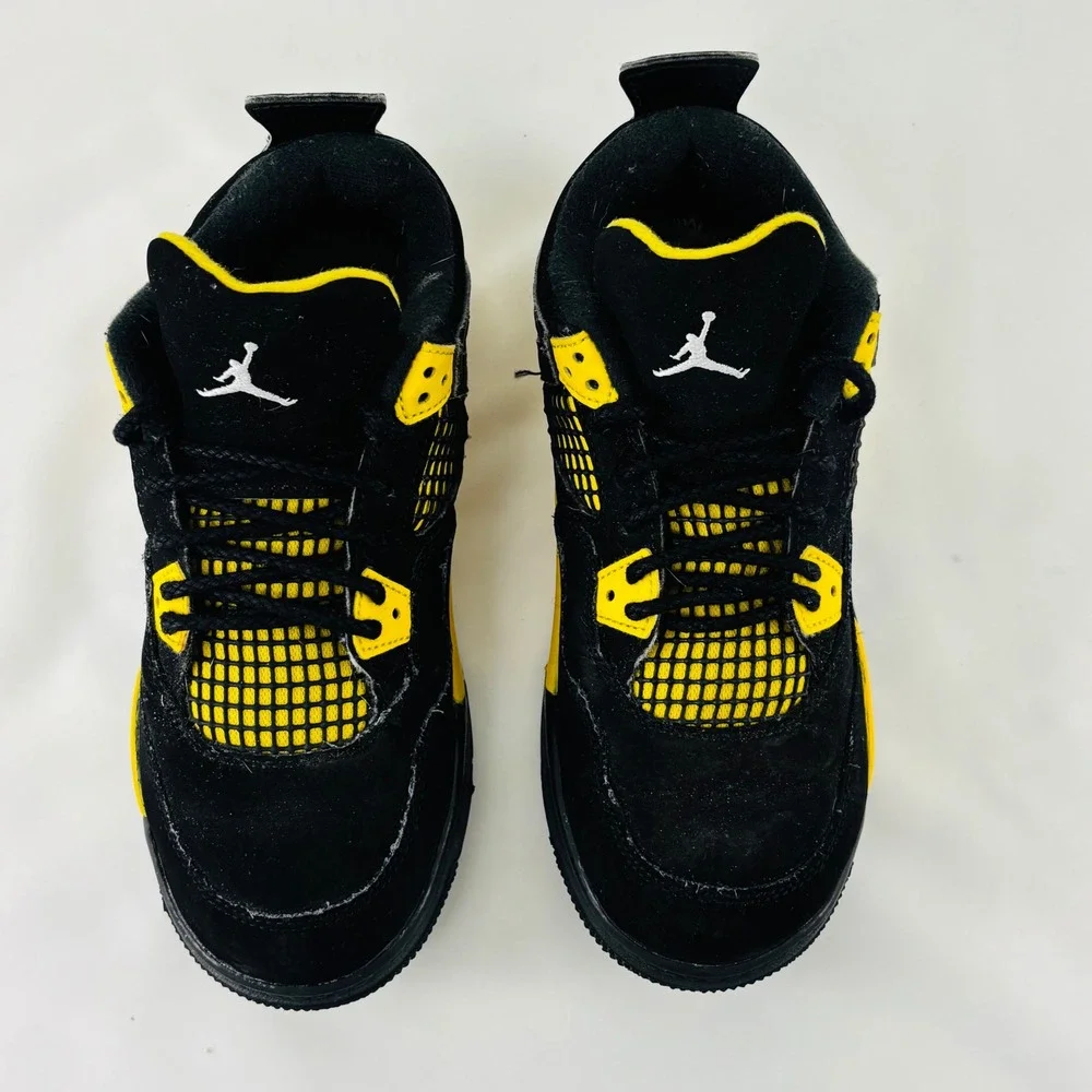 Nike Air Jordan 4 Retro Thunder Kids Size 3Y Black Yellow Sneakers BQ7670-017